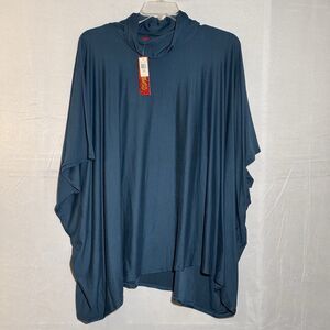 Carlos Teal Oversized Tunic Top High Neck Flowy Poly Spandex Casual
